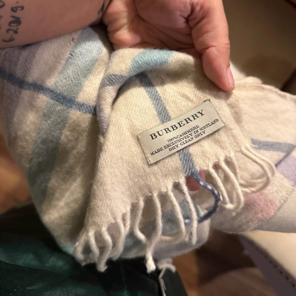 Burberry Cream and Blue Checkered Scarf